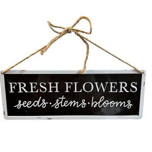 Farmhouse Flower Hanging Sign 11 Inch Metal Enamel Floral Rustic Decor Black